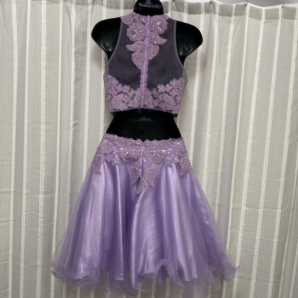 Anny Lee 2 Piece Halter Dress Homecoming Prom Purple Lavender Size Small EUC - Picture 5 of 12